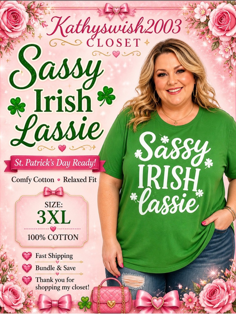 Port Company Sassy Little Lassie Green St Patrick’s Day Tee